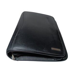 Franklin Covey Classic Black Leather Planner 7 Ring Binder Zipper extras (read)